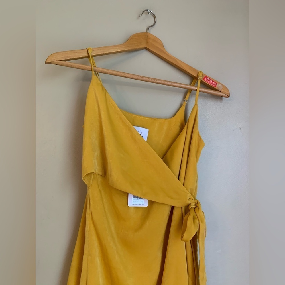J.O.A. Mustard yellow Slip Midi Dress Spaghetti Strap faux wrap size small - Picture 4 of 10
